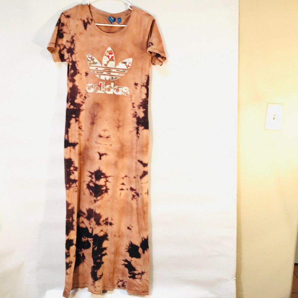 ADIDAS Custom Tie Dye Cotton Dress Long XS Tee - Picture 8 of 8